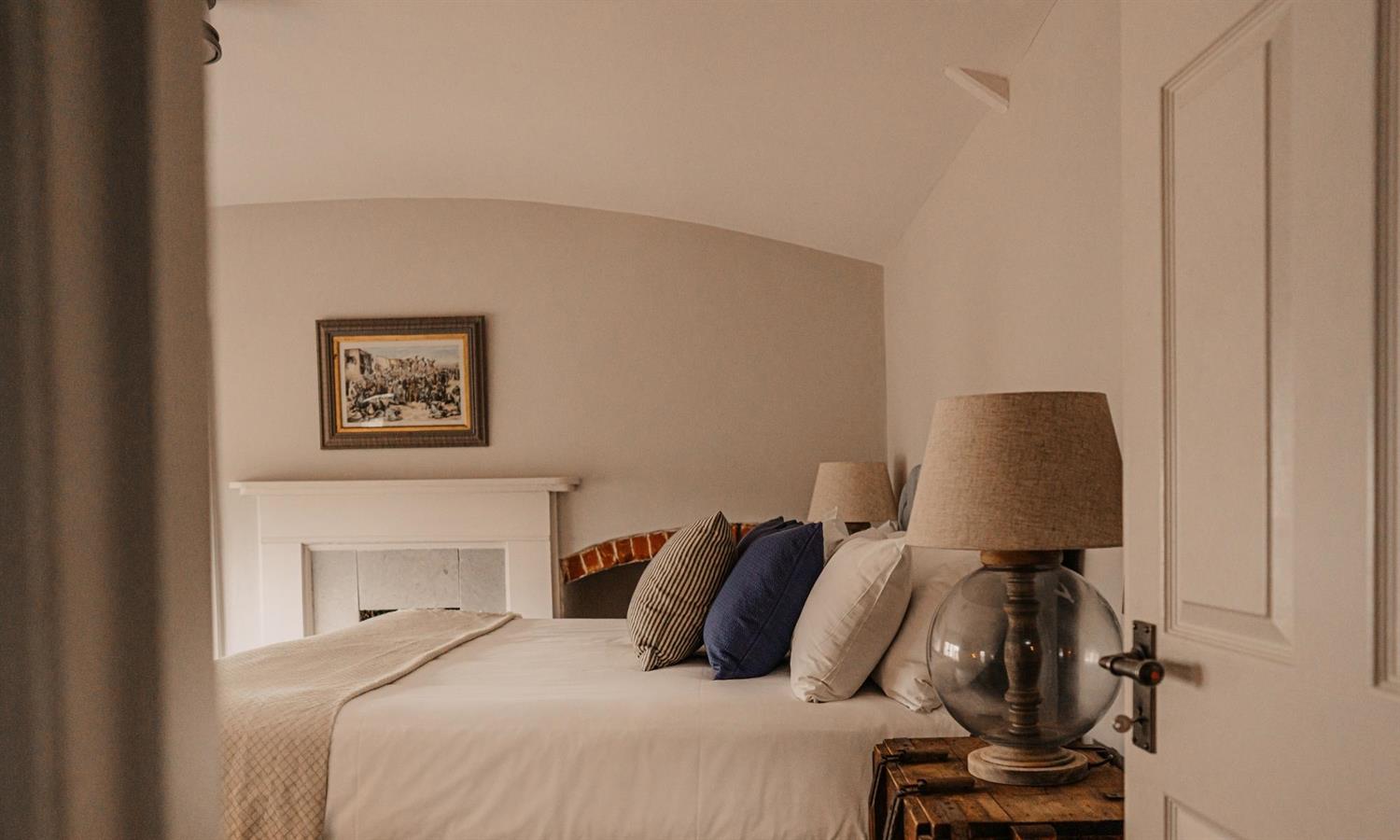 Premium Double Bedroom at Ship Inn with bed, cushions, lamp