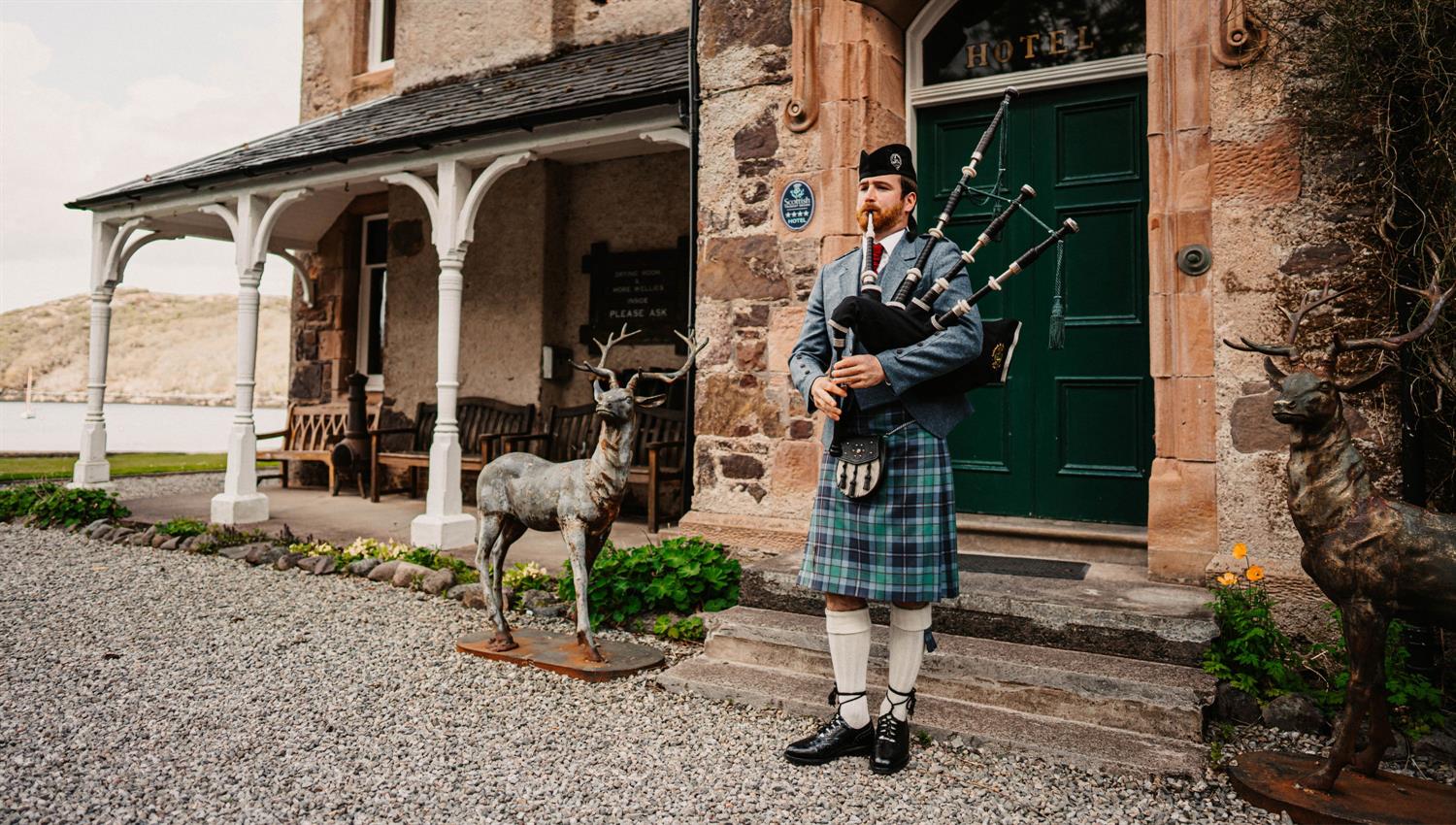 Piper at Shieldaig Lodge in the West Highlands
