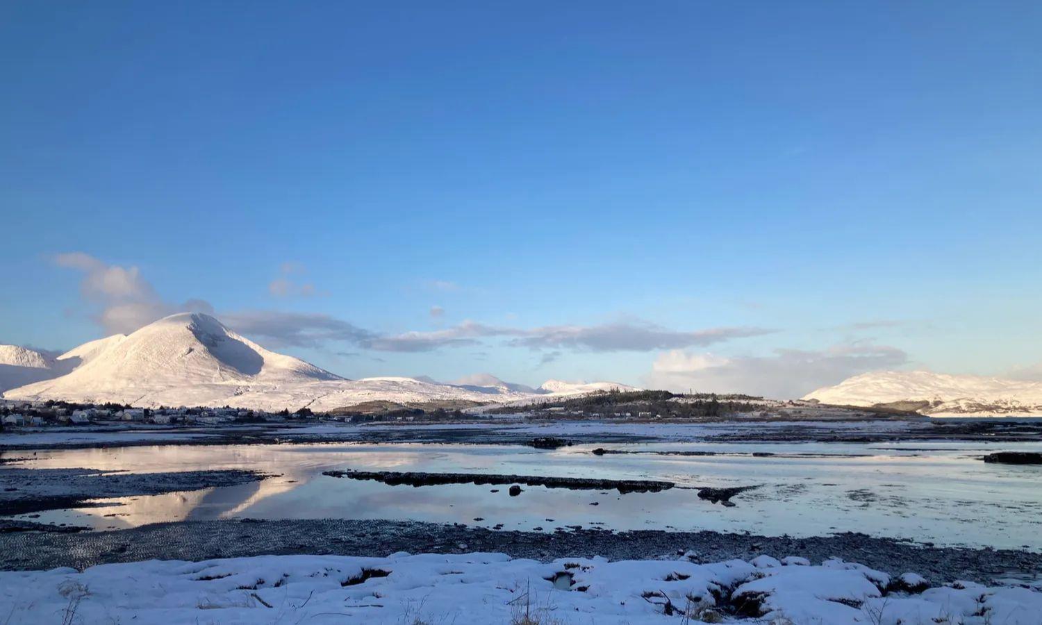 A wintery snowy scene in Isle of Skye 