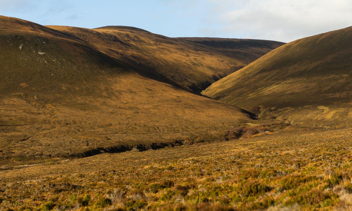 Foothill moorlands within a meandering valley