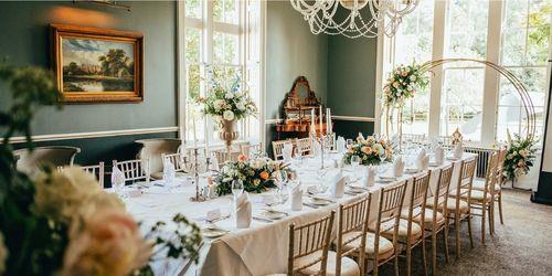 Small intimate wedding breakfast set up at Melville Castle
