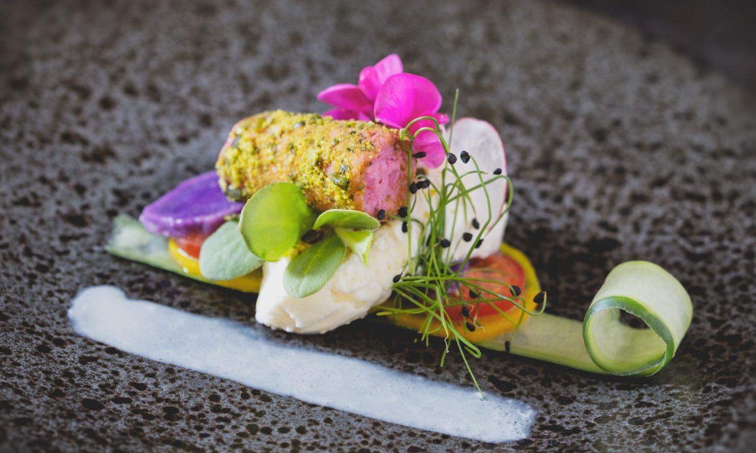 Prepared dish from The Kitchen Restaurant at Widbrook Grange Hotel