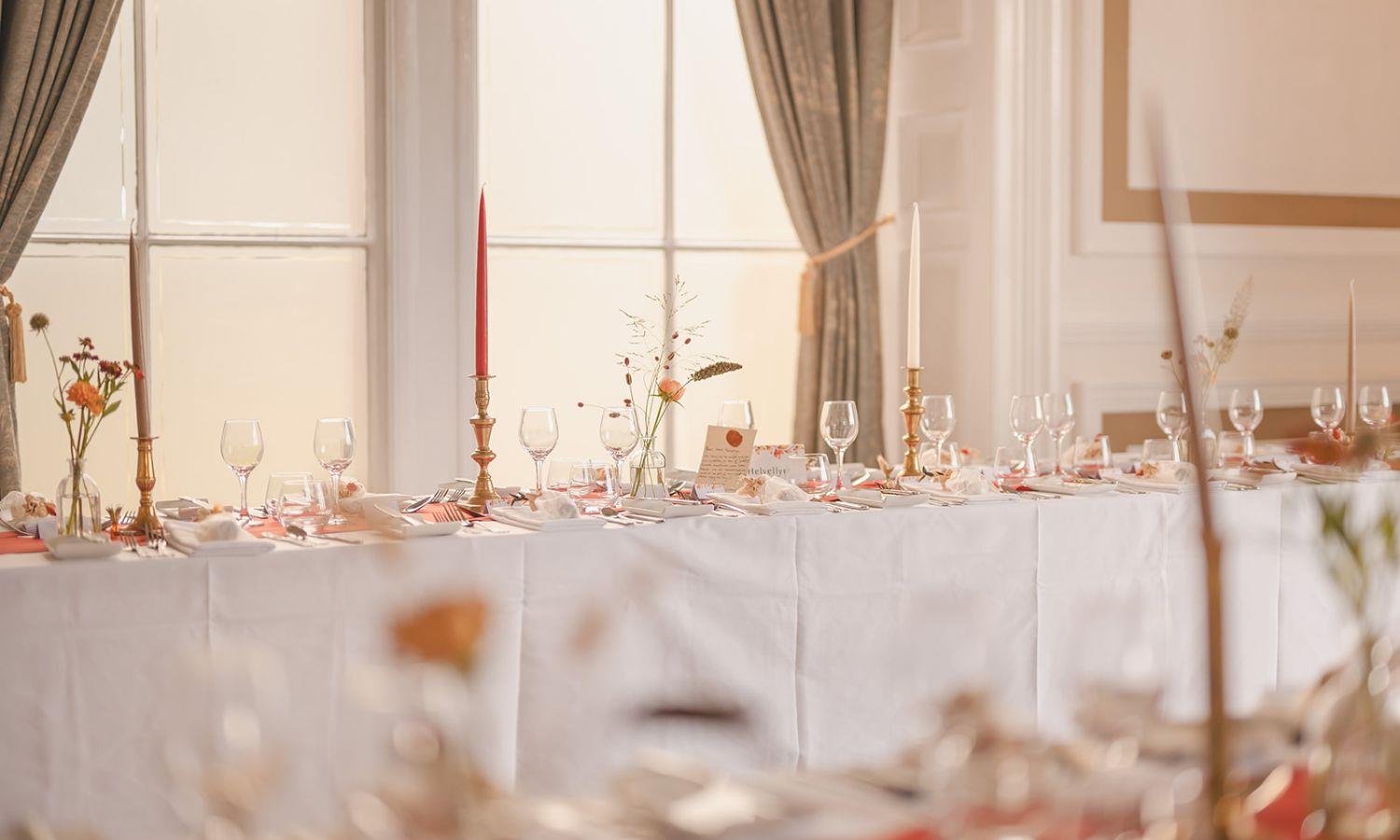 Top table at wedding breakfast set up