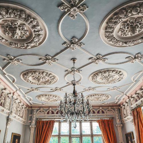 Ornate historic ceilings at Lewtrenchard Manor, Devon