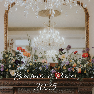 Close up of fireplace with wedding floral decoration