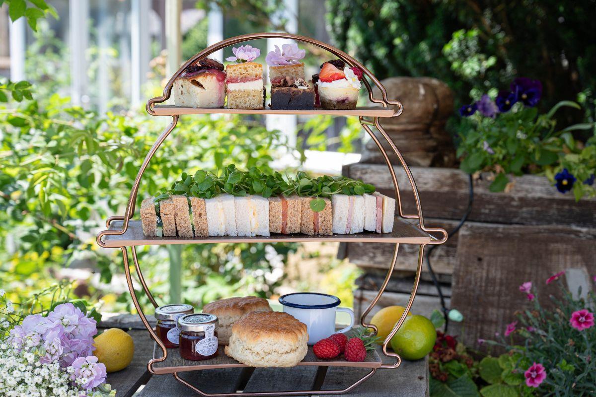 Afternoon Tea outside surrounded by flowers
