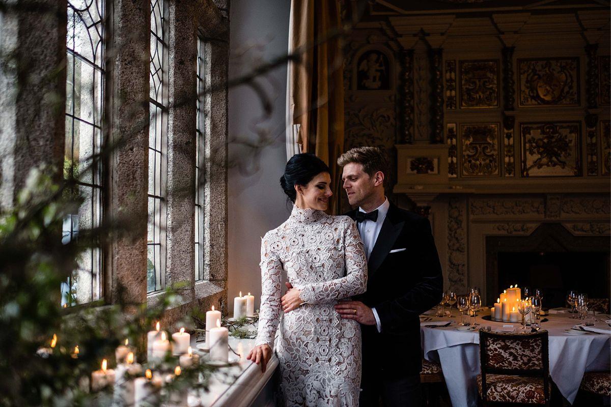 Newly married couple at Lewtrenchard Manor