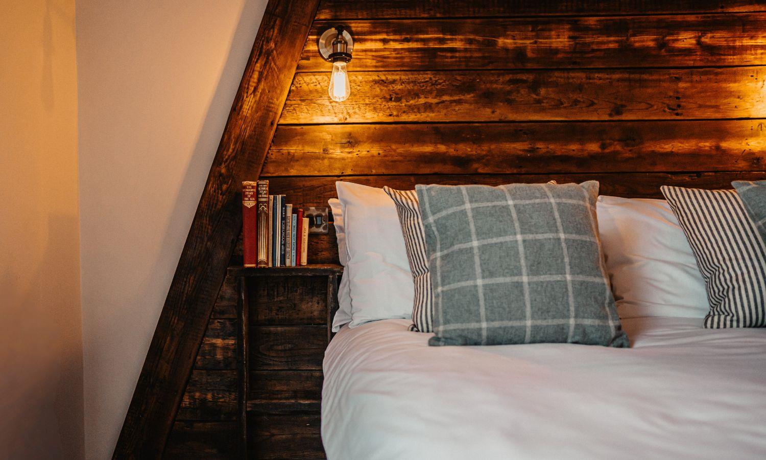 Cosy wood panelled bedroom at Ship Inn in Norfolk