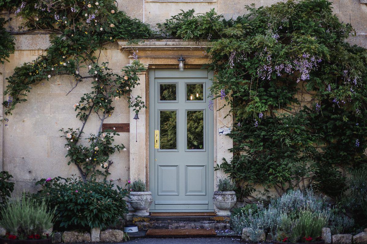 Wisteria clad entrance of Widbrook Grange Hotel. Photo credit: Heather photography