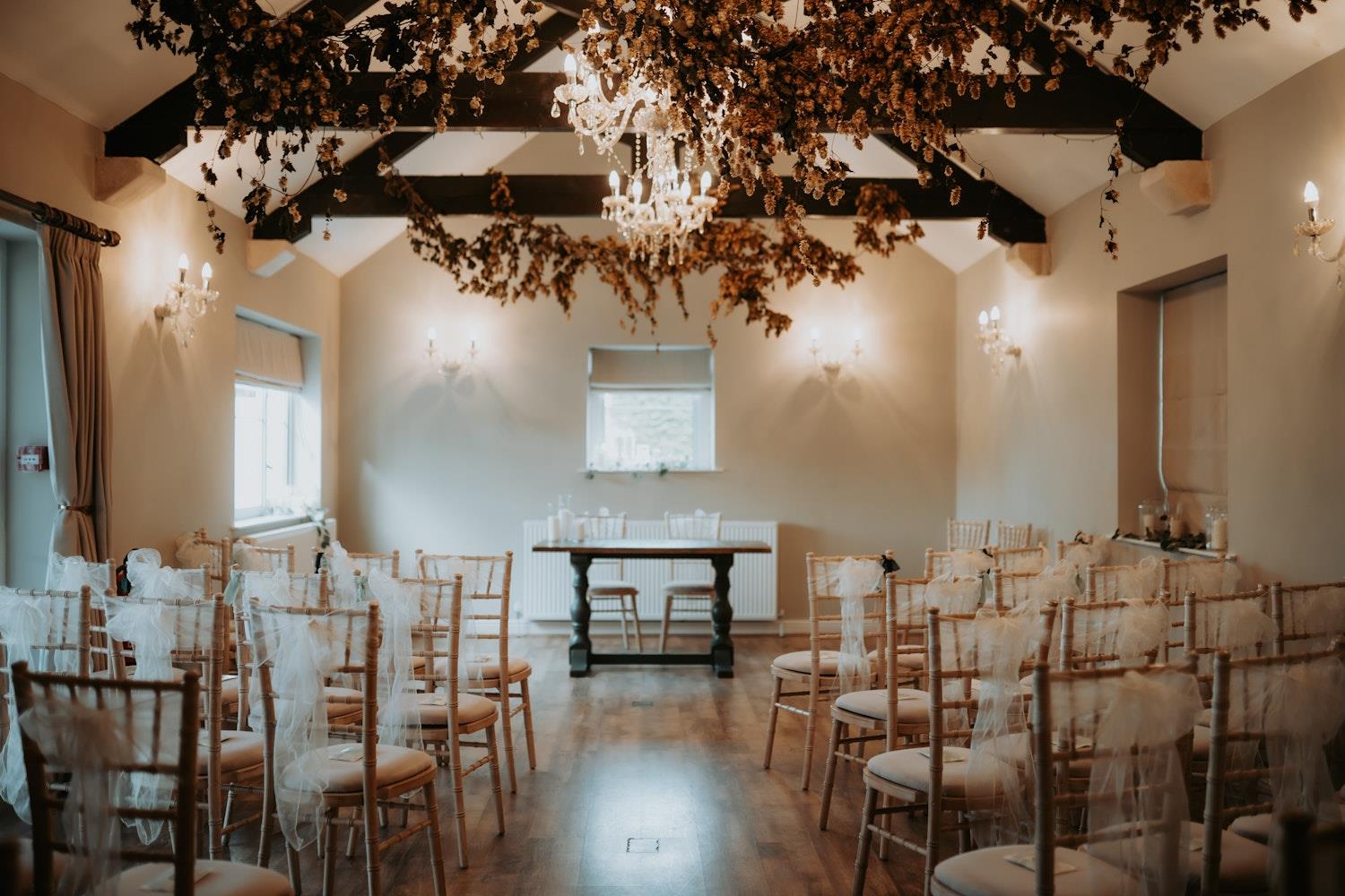 Widbrook's Manvers Suite dressed for a wedding (c) Amber Louise Photography