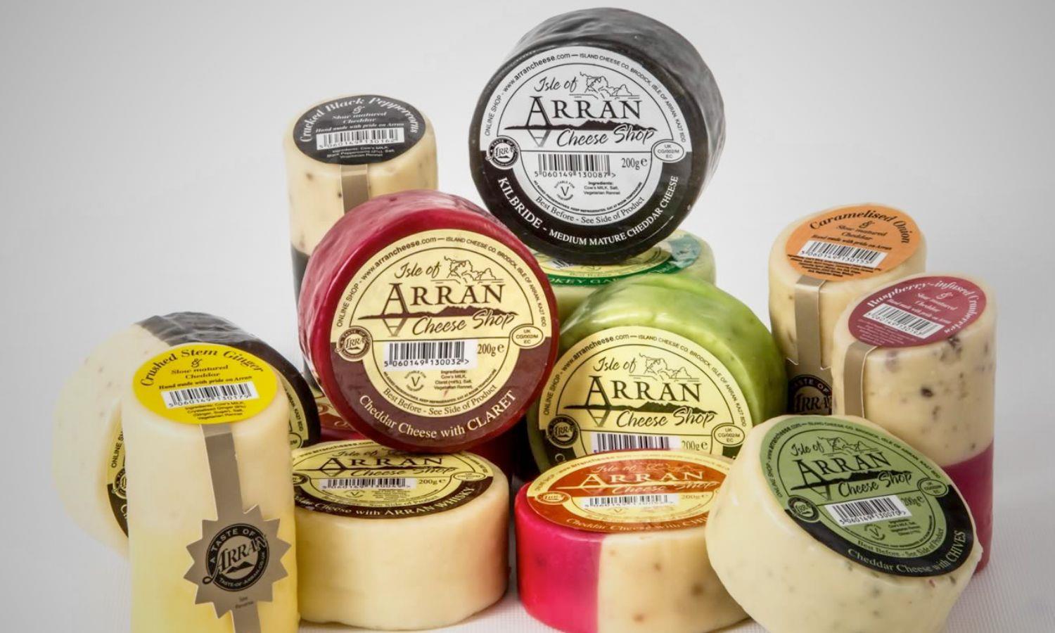 Selection of handcrafted cheeses from the Isle of Arran Cheese Shop