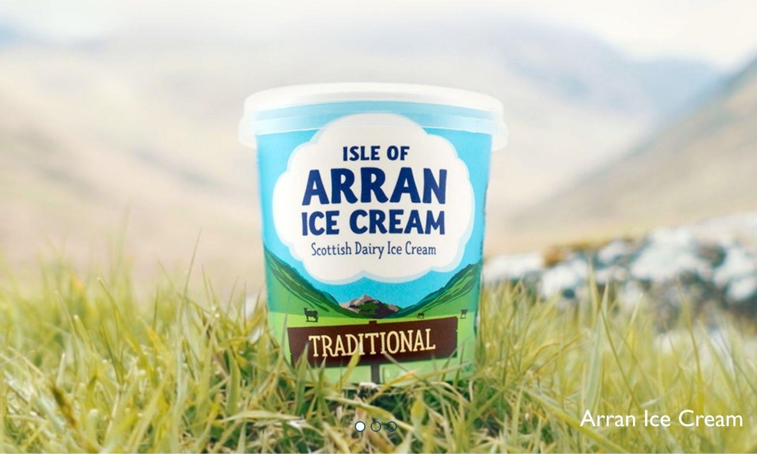 Tub of traditional Isle of Arran Ice Cream made with Scottish dairy