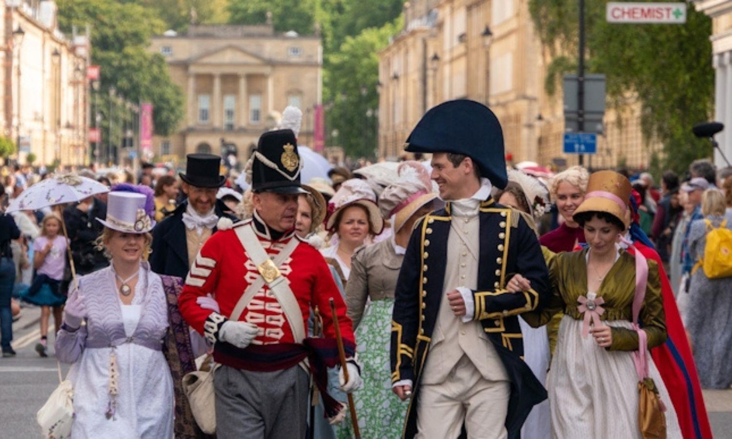 People dressed in Jane Austen inspired costumes for annual Bath parade