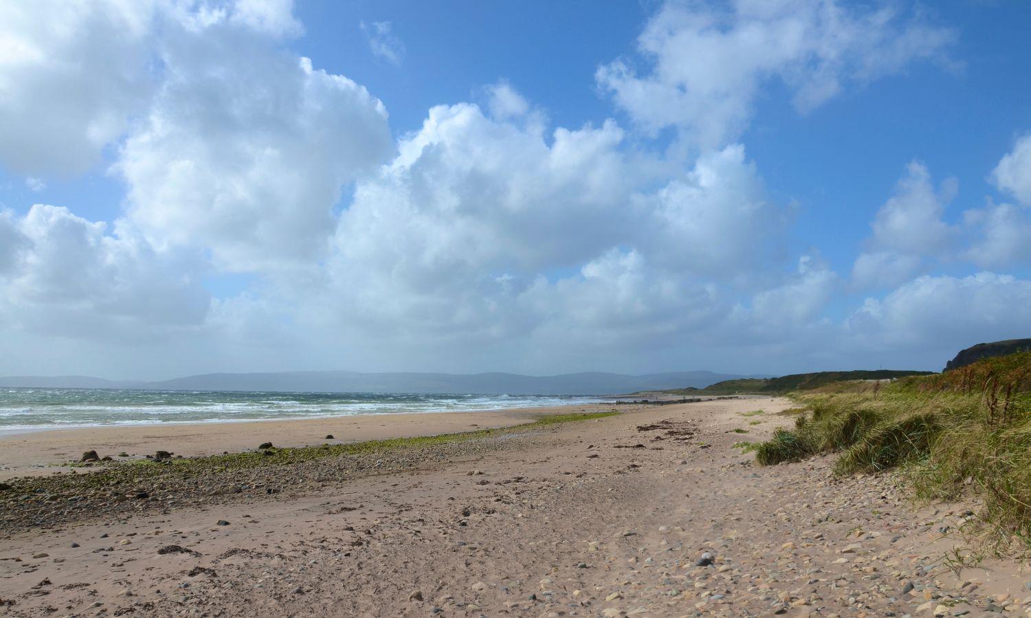 Sandy Blackwaterfoot Beach on a sunny day