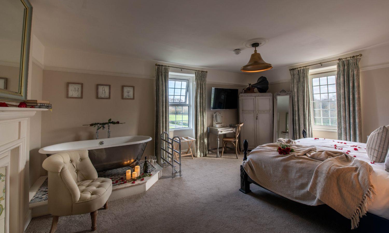 Romantic bridal suite in wedding hotel