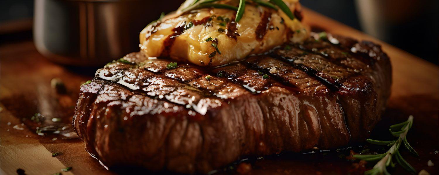 Beautifully cooked steak served with garlic butter