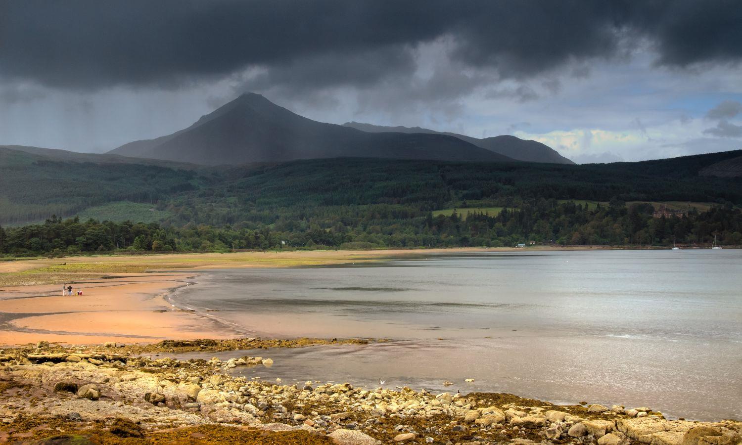 Beach and mountainous landscape at Brodick Bay, Isle of arran