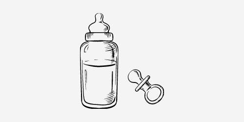 Line art of baby's bottle and dummy