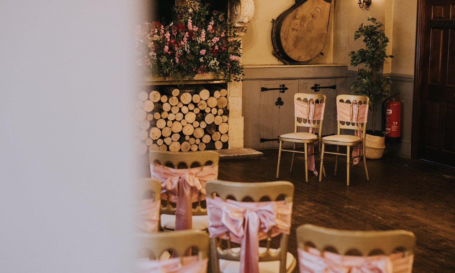 Rustic wedding venue set up for intimate wedding ceremony