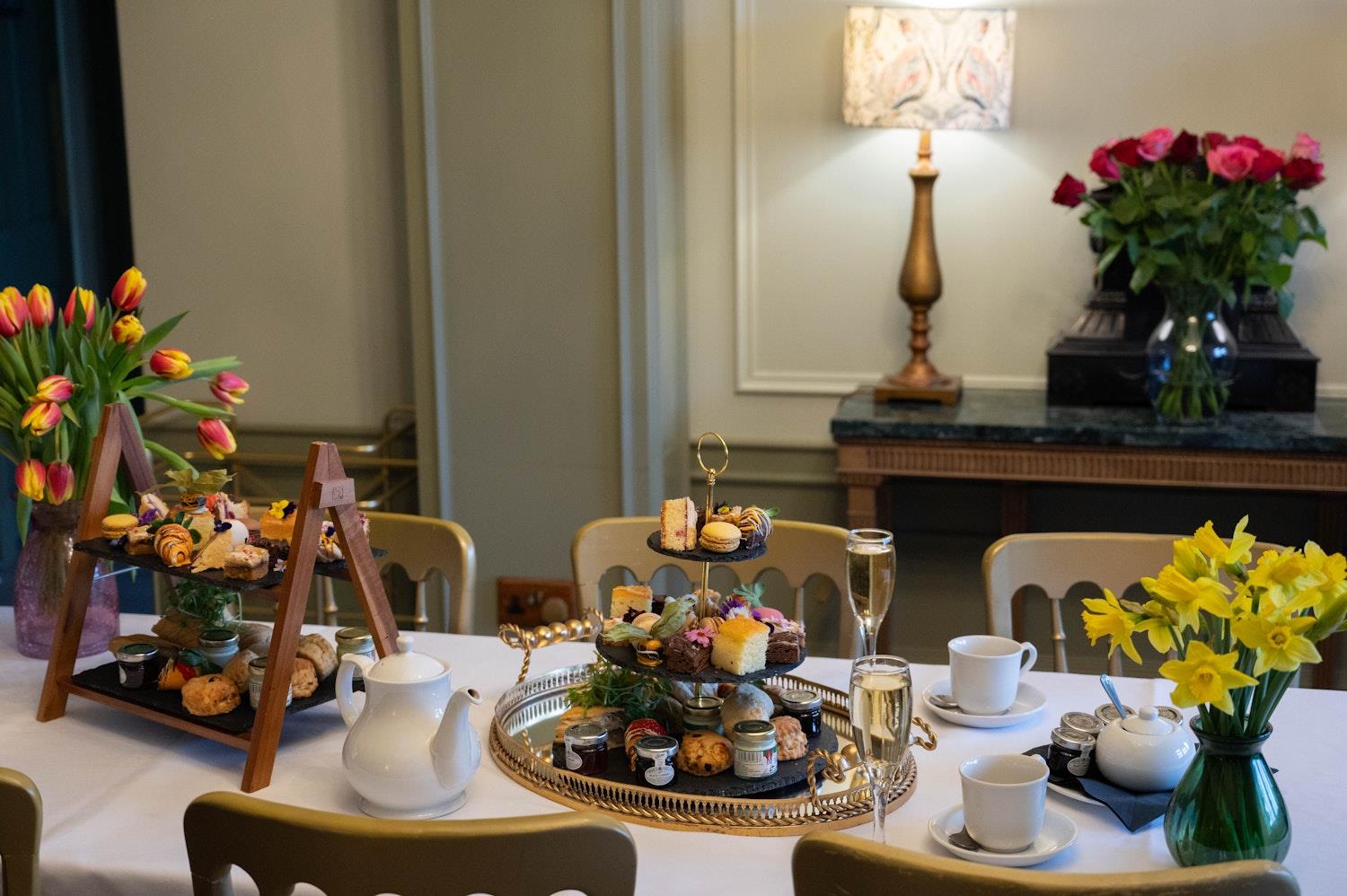 Afternoon Tea with sausage rolls and sandwiches 