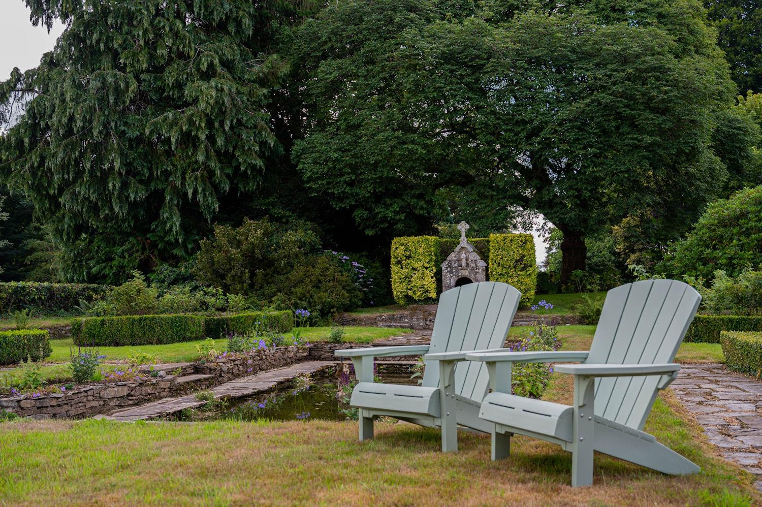 Loungers in the formal gardens at Lewtrenchard