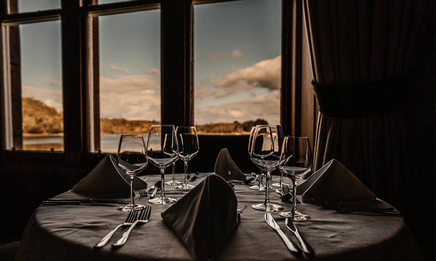 Dinner set up at Shieldaig Lodge hotel restaurant