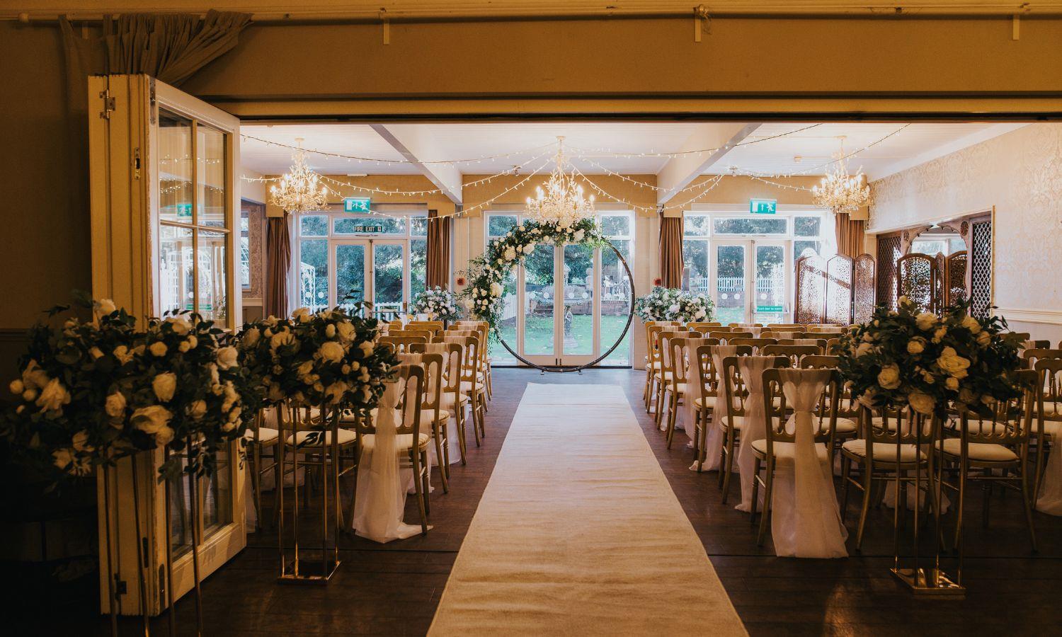 Events suite in a hotel dressed for a wedding