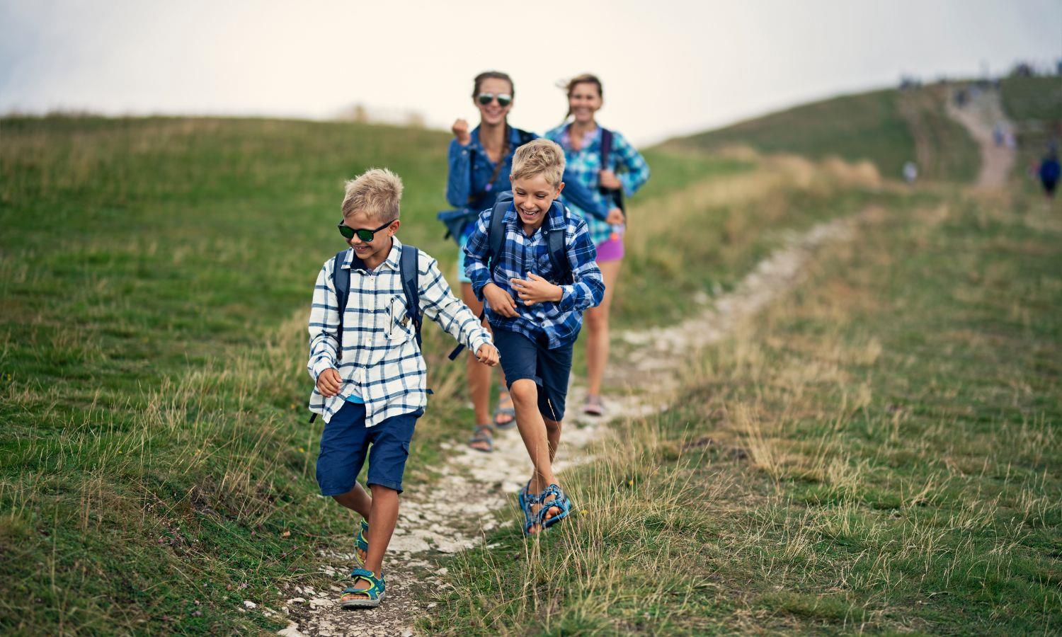 Family on hike in beautiful landscape