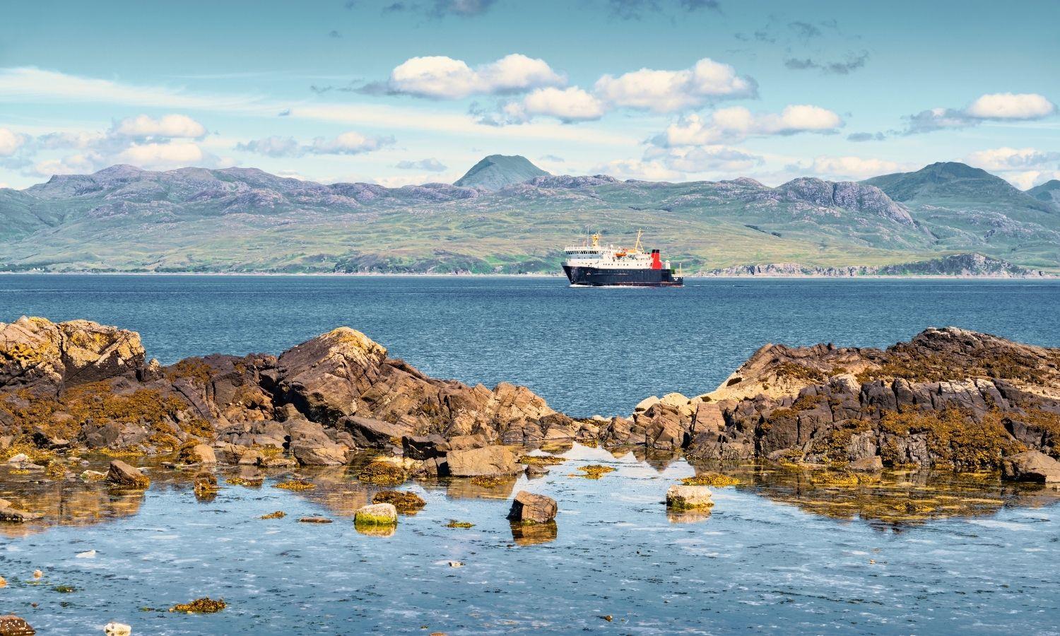 CalMac ferry crossing the Sound of Sleat between Mallaig and Armadale on the Isle of Skye