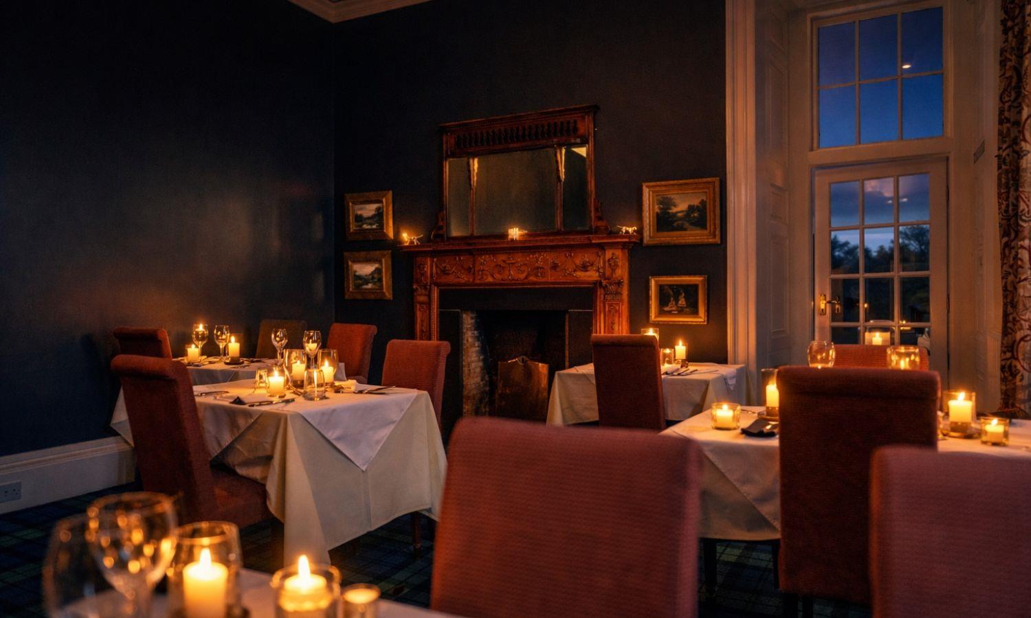 Candlelit restaurant dining room