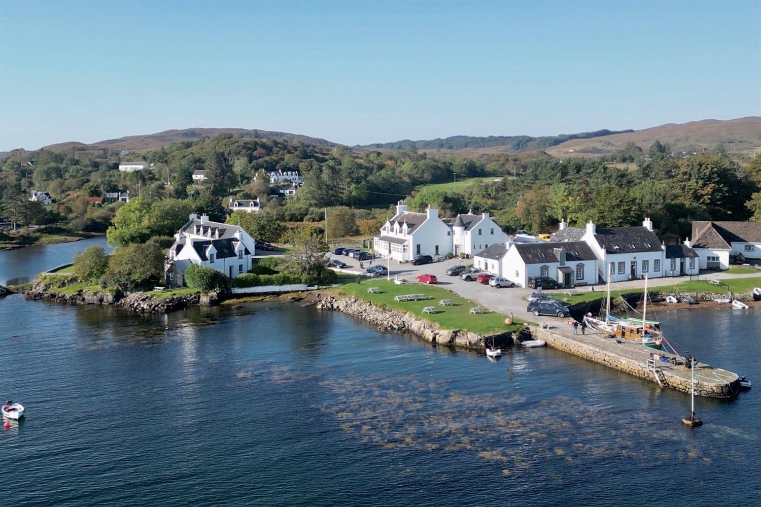 View from the loch of Eilean Iarmain Hotel