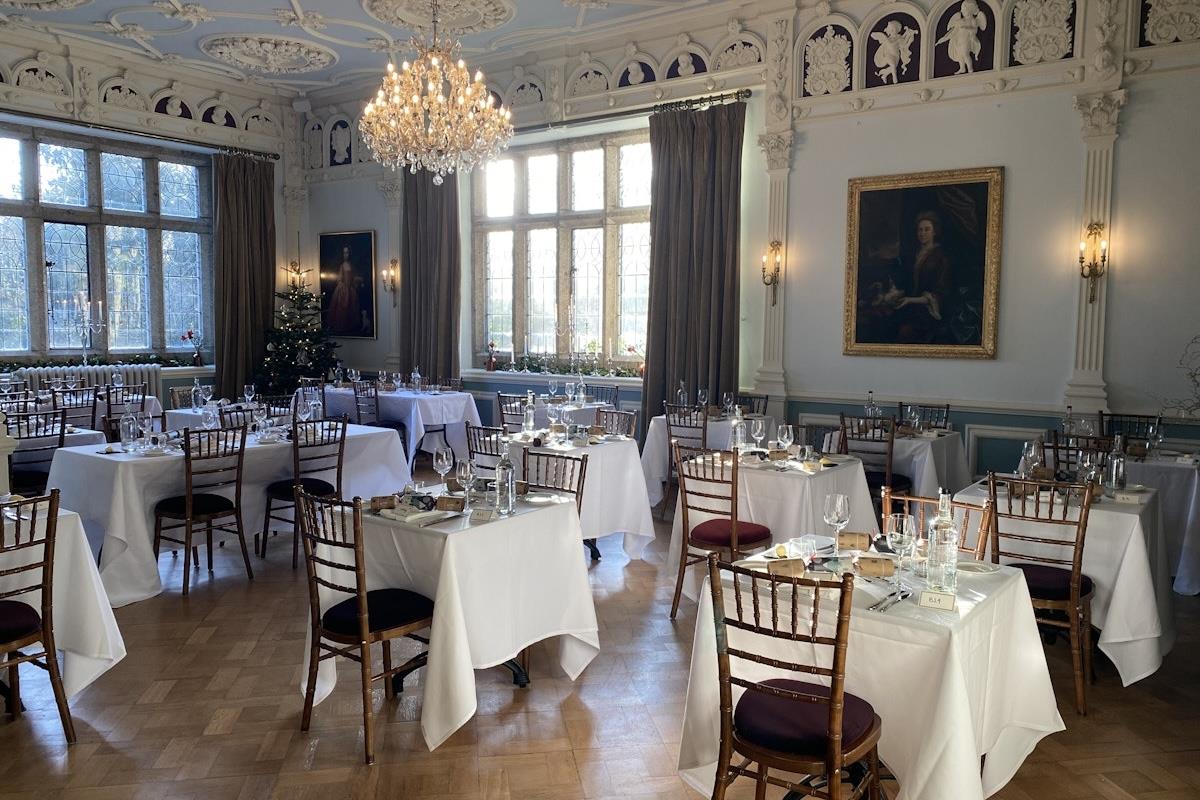 Lewtrenchard's ballroom set for Christmas Day Lunch 