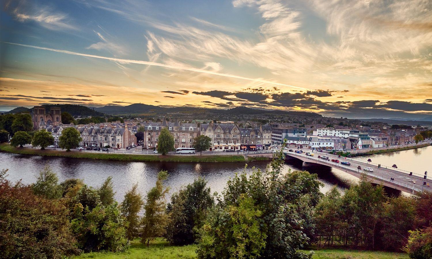 Inverness cityscape at sunset