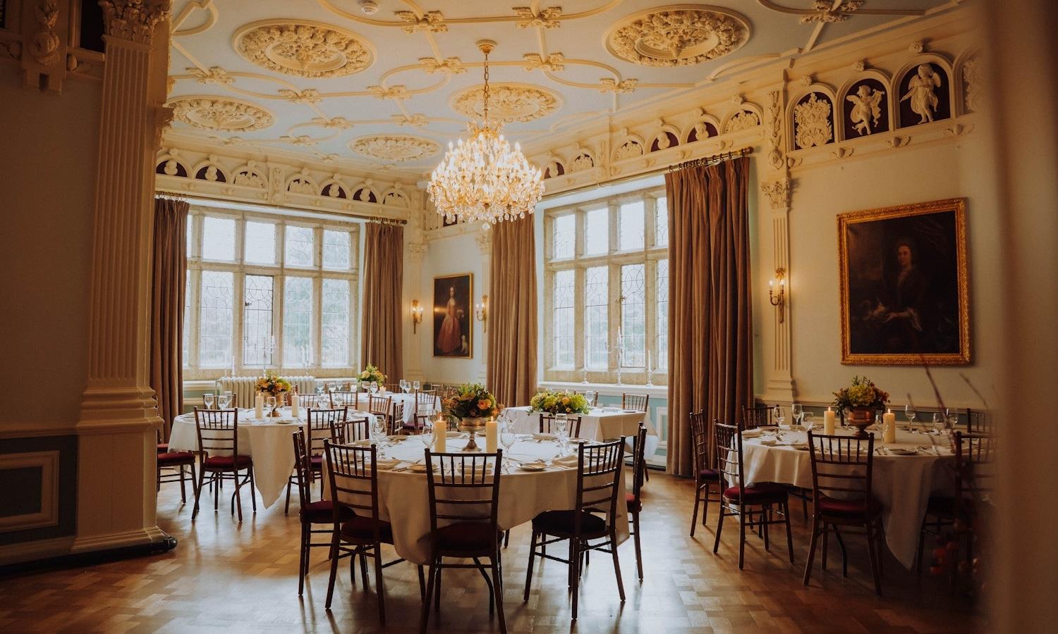 Wedding breakfast in the Ballroom at Lewtrenchard Manor
