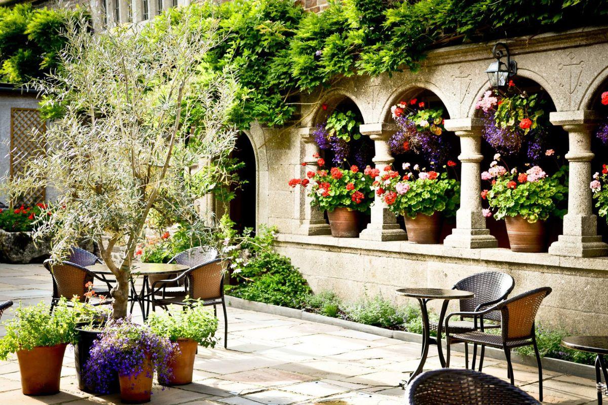 Lewtrenchard terrace in the summer