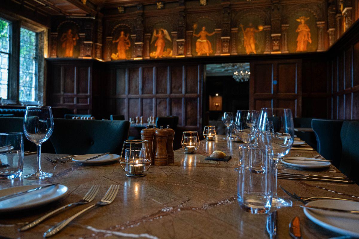 Historic dining room at Lewtrenchard Manor
