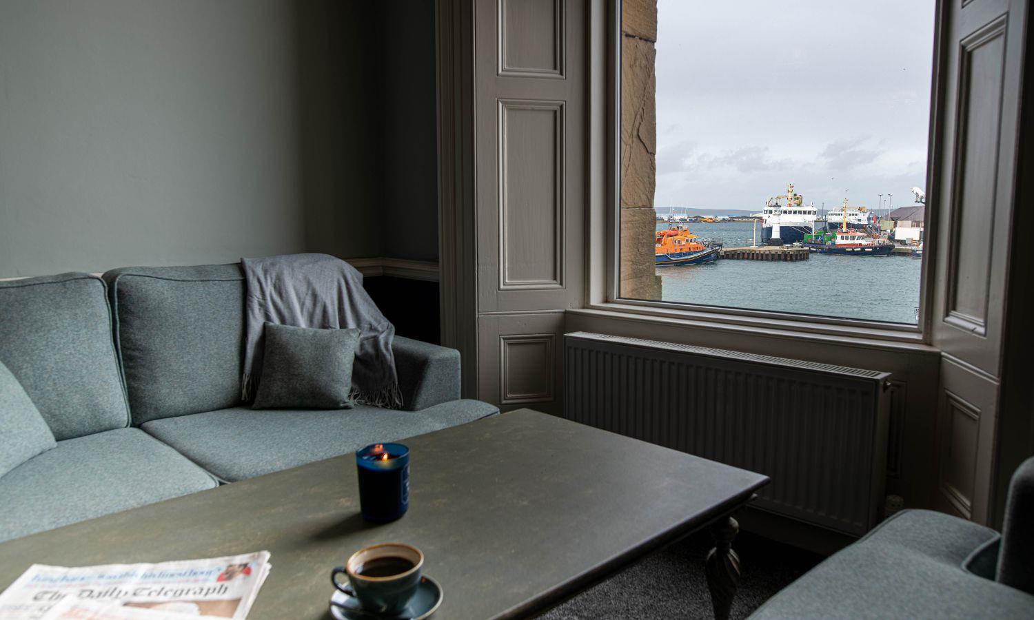 Harbour view lounge at Kirkwall Hotel overlooking Kirkwall Marina