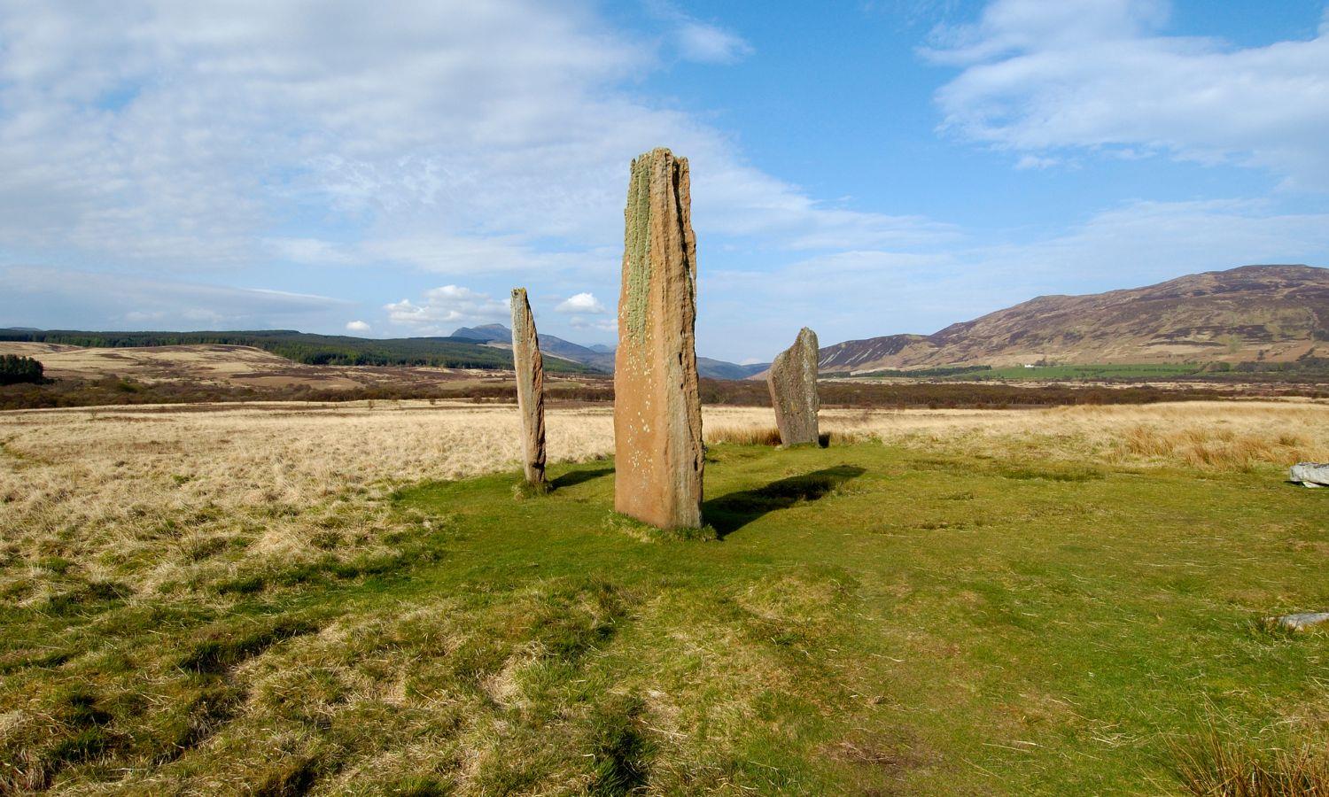 The three standing stones on Machrie Moor on the Isle of Arran