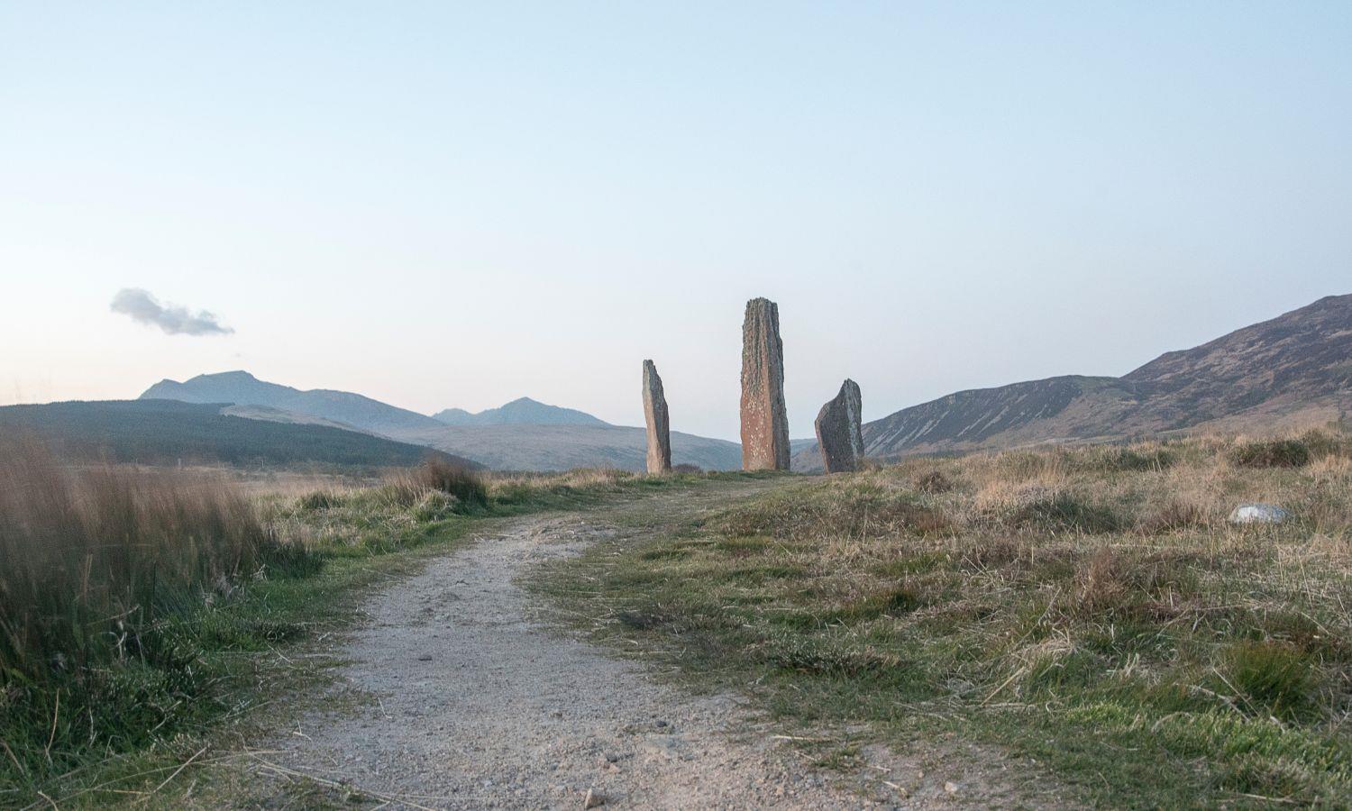 The three standing stones on Machrie Moor on the Isle of Arran
