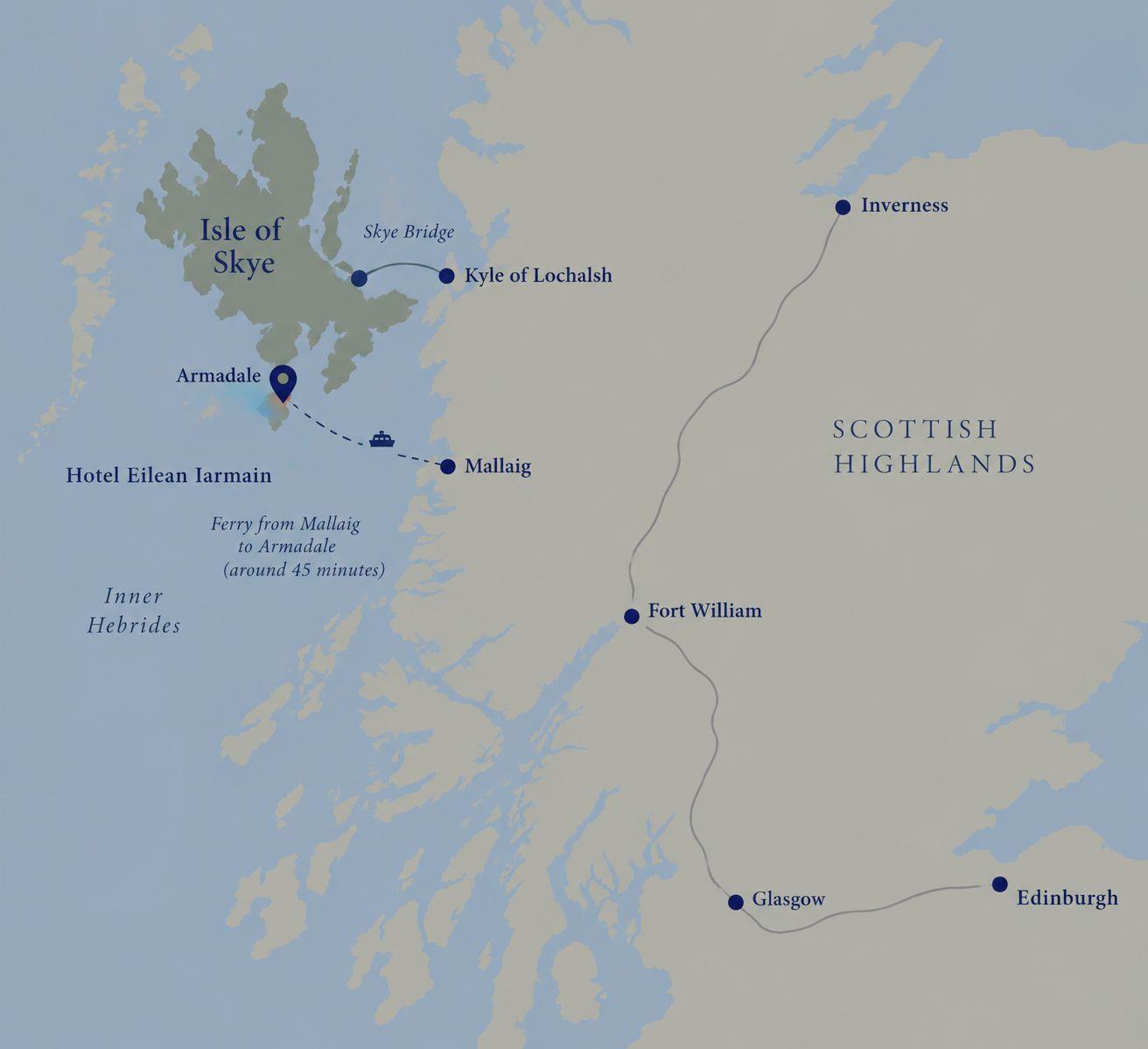 Map showing Isle of Skye alongside wellknown places in Scotland