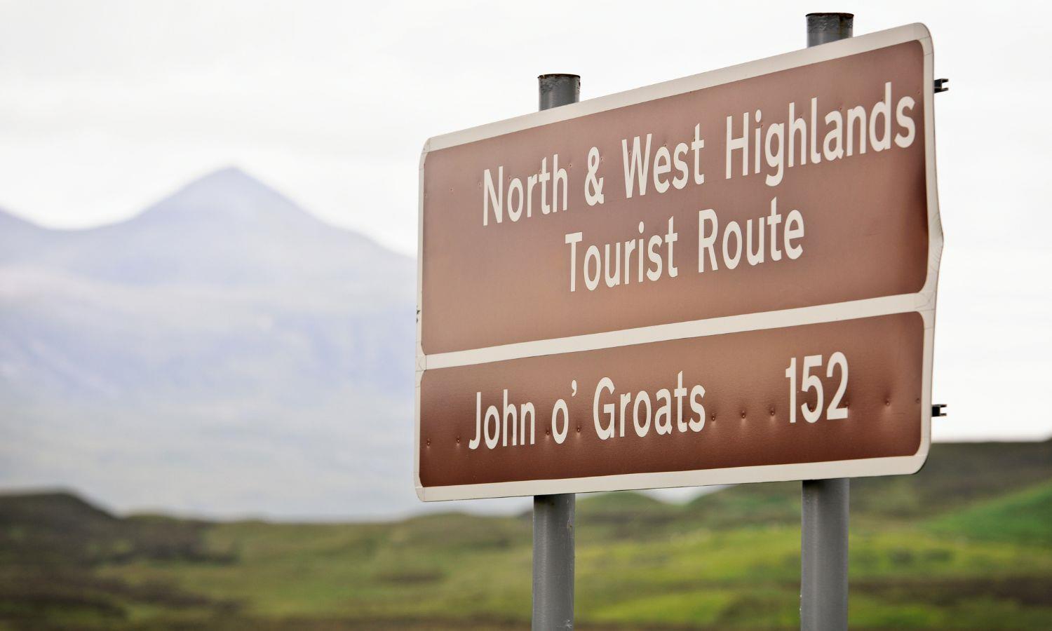 Brown sign for the NC500 driving route
