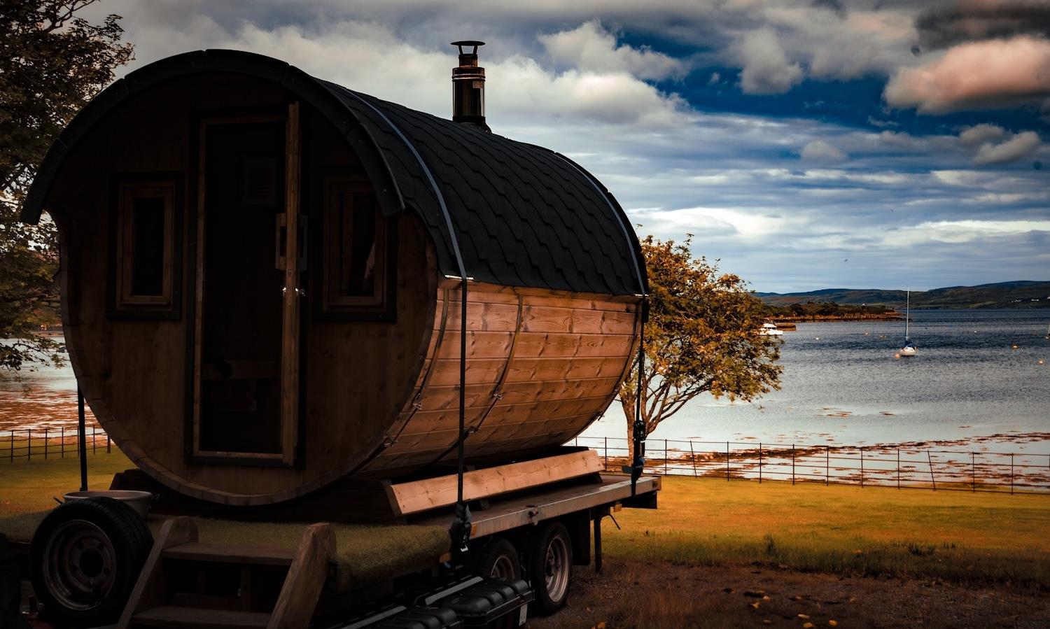 wood fired sauna on the bank of the loch