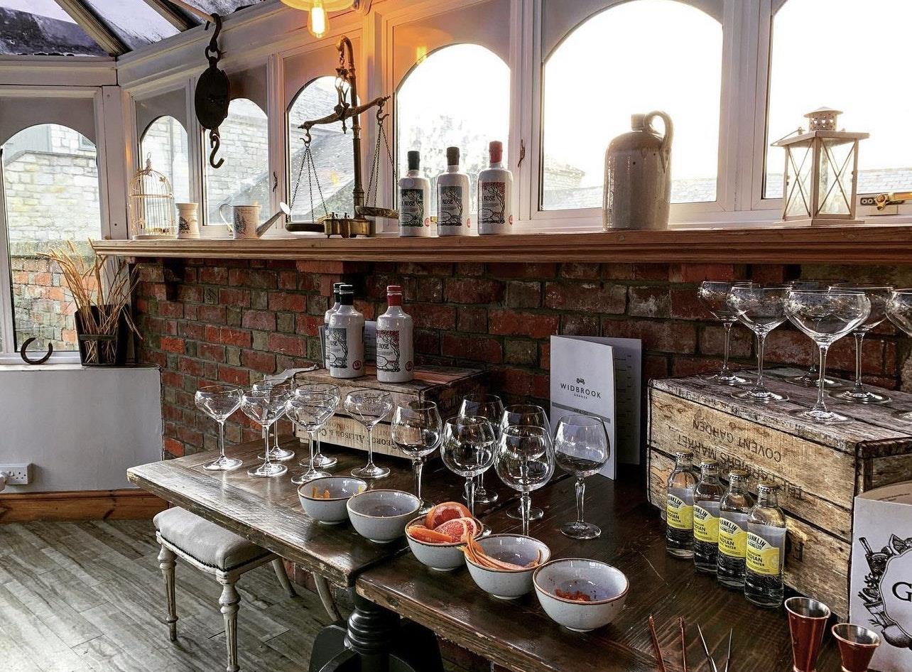 bottles of craft gin on a bar