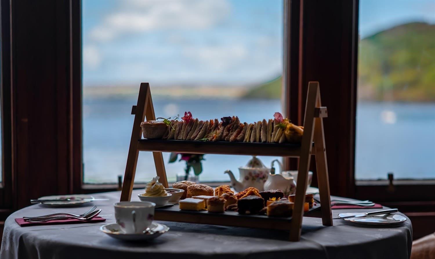Afternoon tea with savoury and sweet treats