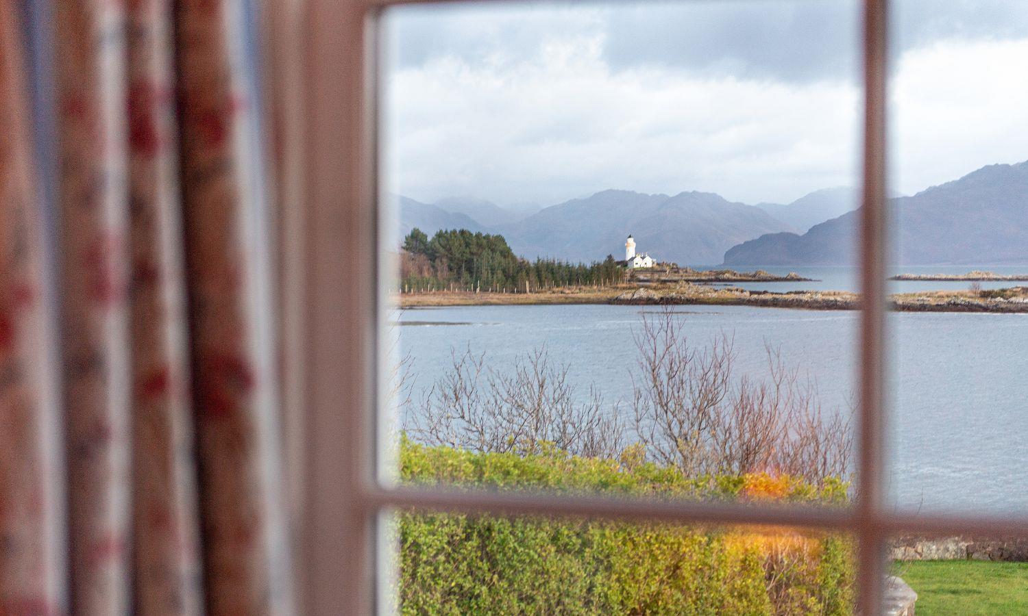Hotel bedroom with sea view across the Sound of Sleat, Isle of Skye