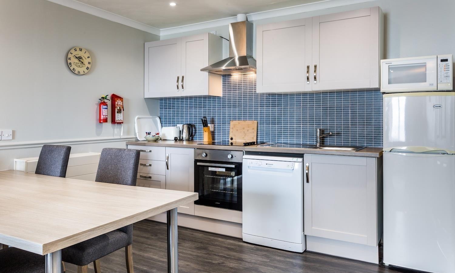 Modern self-catering apartment kitchen and dining area on the Isle of Arran