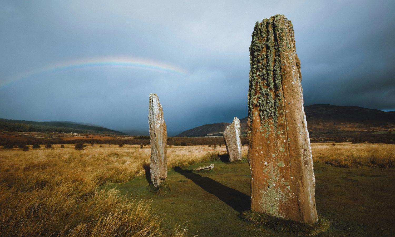 The three standing stones on Machrie Moor on the Isle of Arran