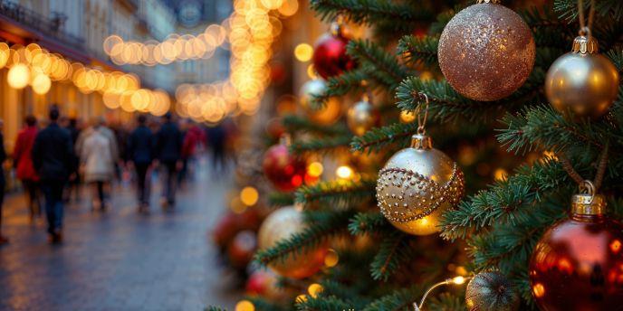 Christmas tree on illuminated high street