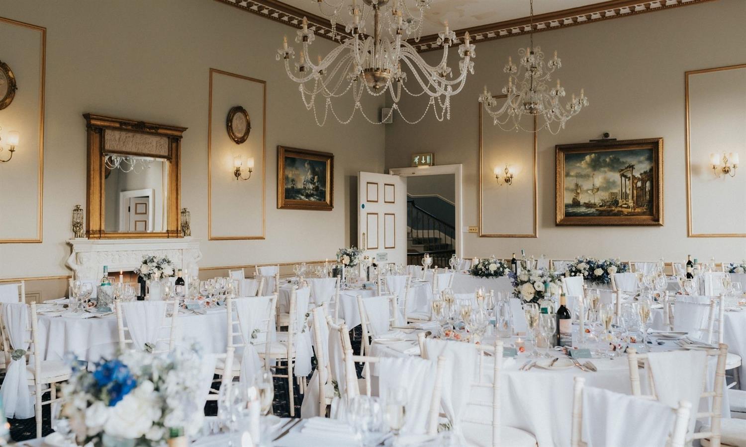 Room set for wedding breakfast at Melville Castle