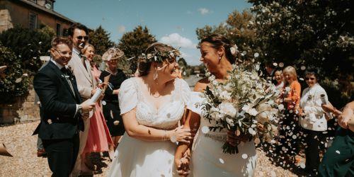 Two brides at their wedding at Widbrook Grange